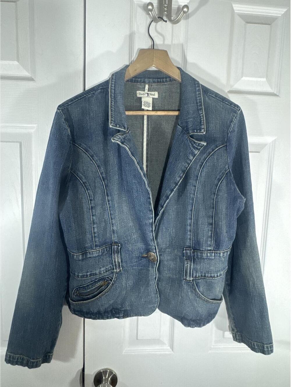 Duck Head Women's Denim Blazer Jacket Size L Blue Cotton Spx